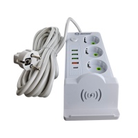 Удлинитель сетевой белый с беспроводной зарядкой 5 метров, 3 евро розетки, 4 USB порта, Type C, 2500 оптом
